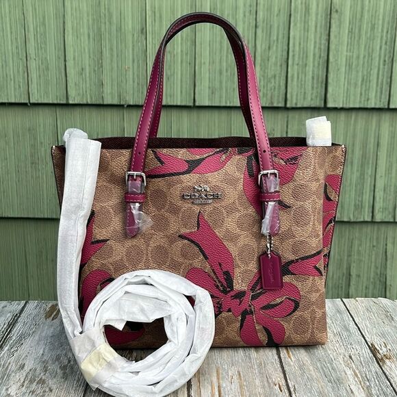 Coach Mollie Tote Bag 25 In Signature Canvas With Bow Print Purse - Picture 8 of 15